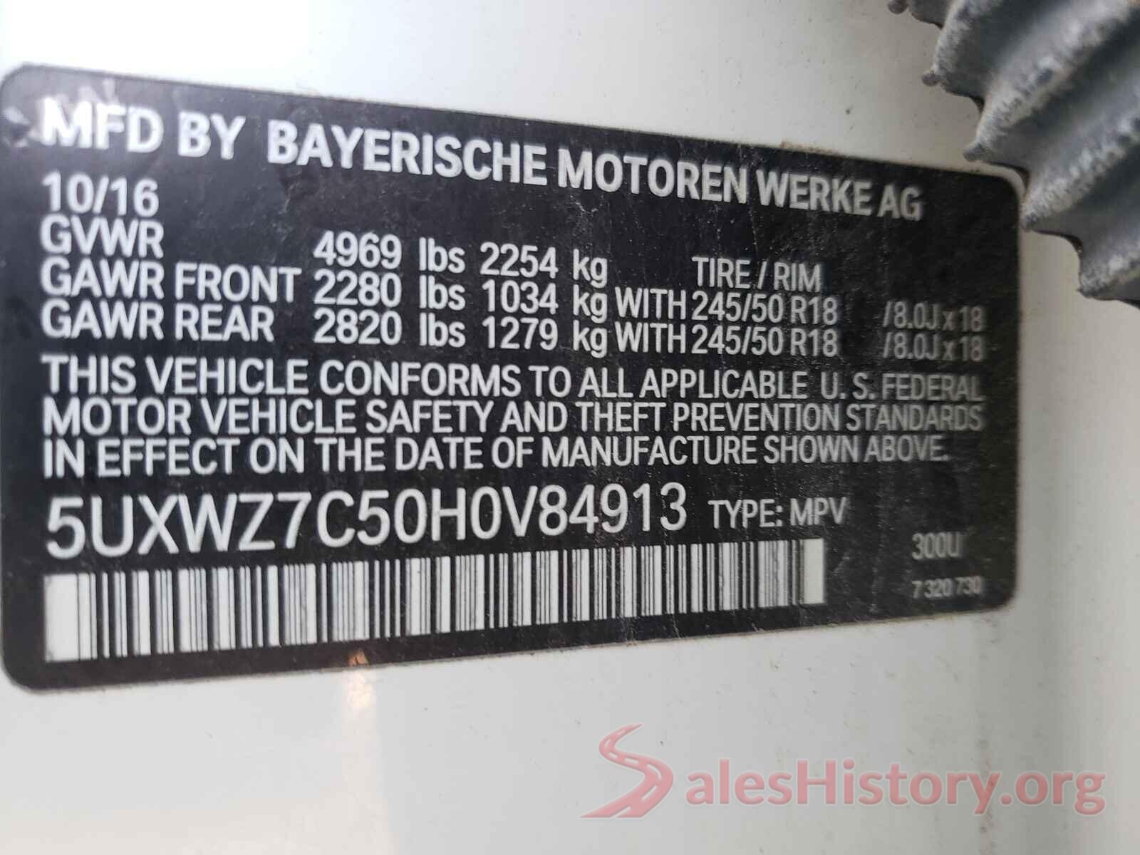 5UXWZ7C50H0V84913 2017 BMW X3