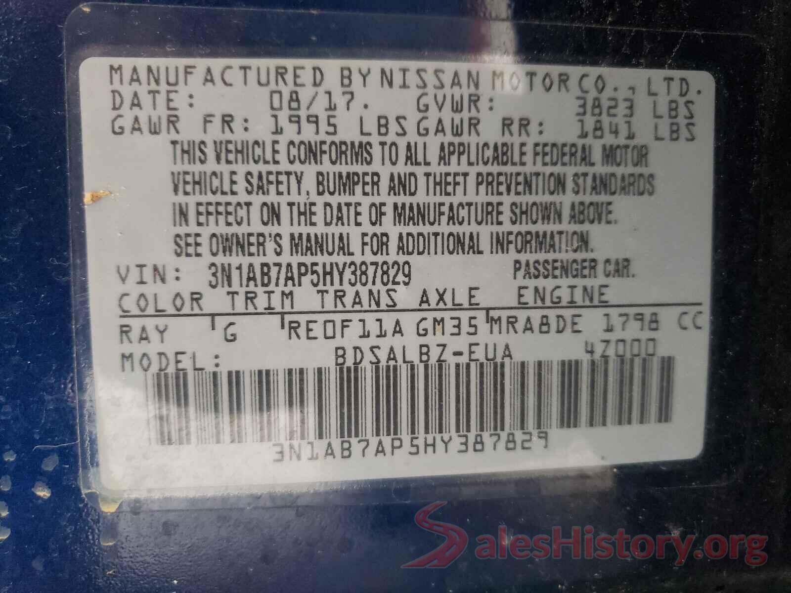 3N1AB7AP5HY387829 2017 NISSAN SENTRA