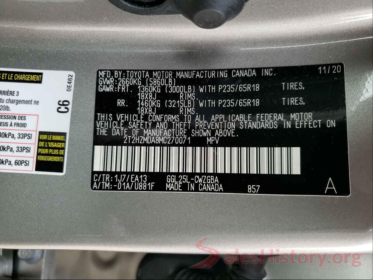 2T2HZMDA8MC270071 2021 LEXUS RX350