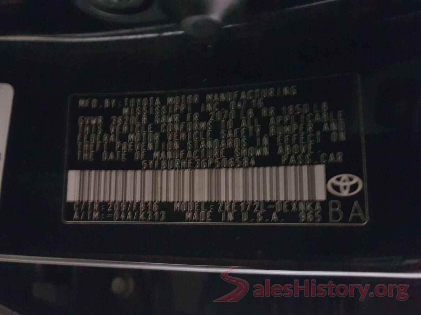 5YFBURHE3GP506584 2016 TOYOTA COROLLA