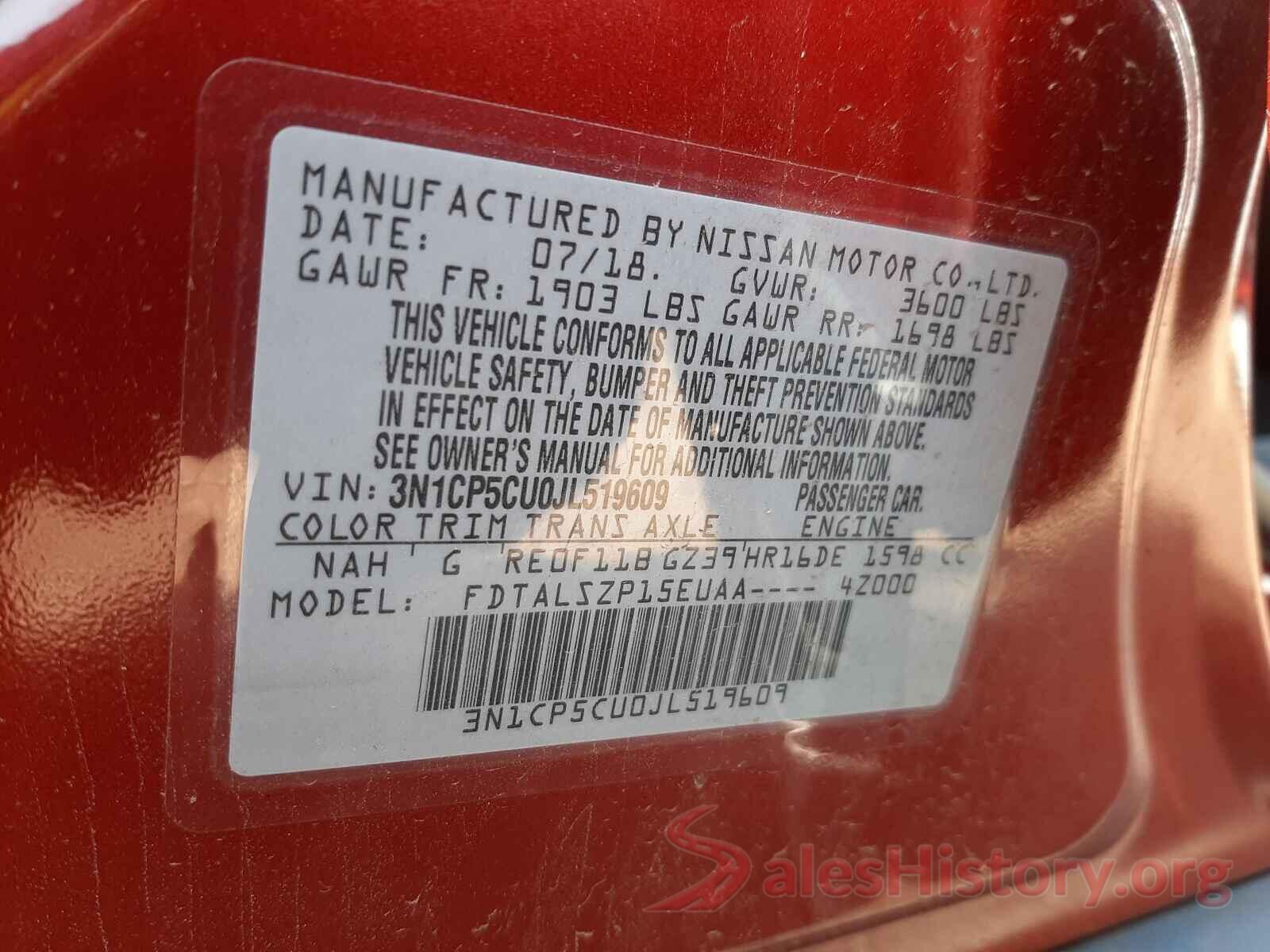 3N1CP5CU0JL519609 2018 NISSAN KICKS