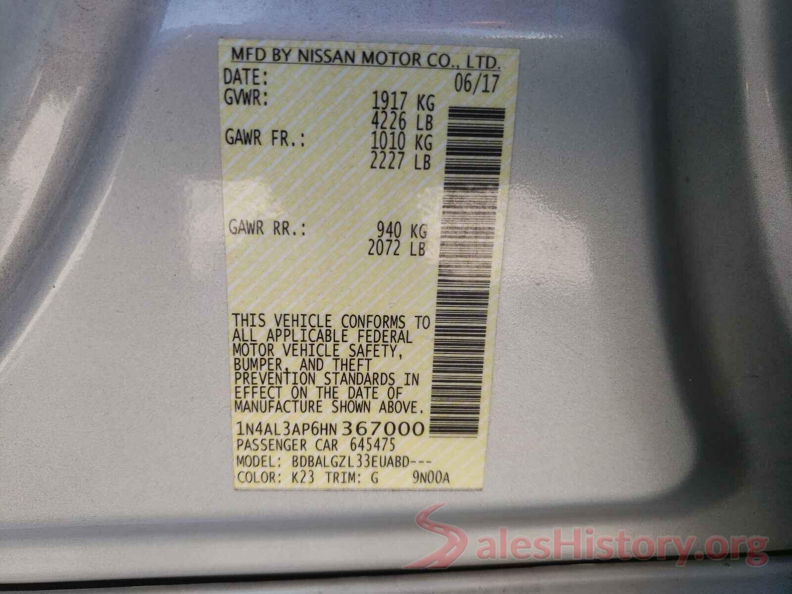 1N4AL3AP6HN367000 2017 NISSAN ALTIMA