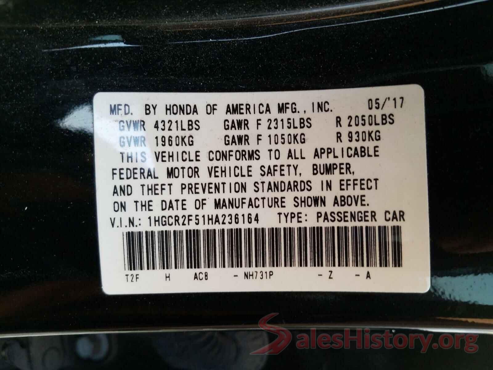 1HGCR2F51HA236164 2017 HONDA ACCORD