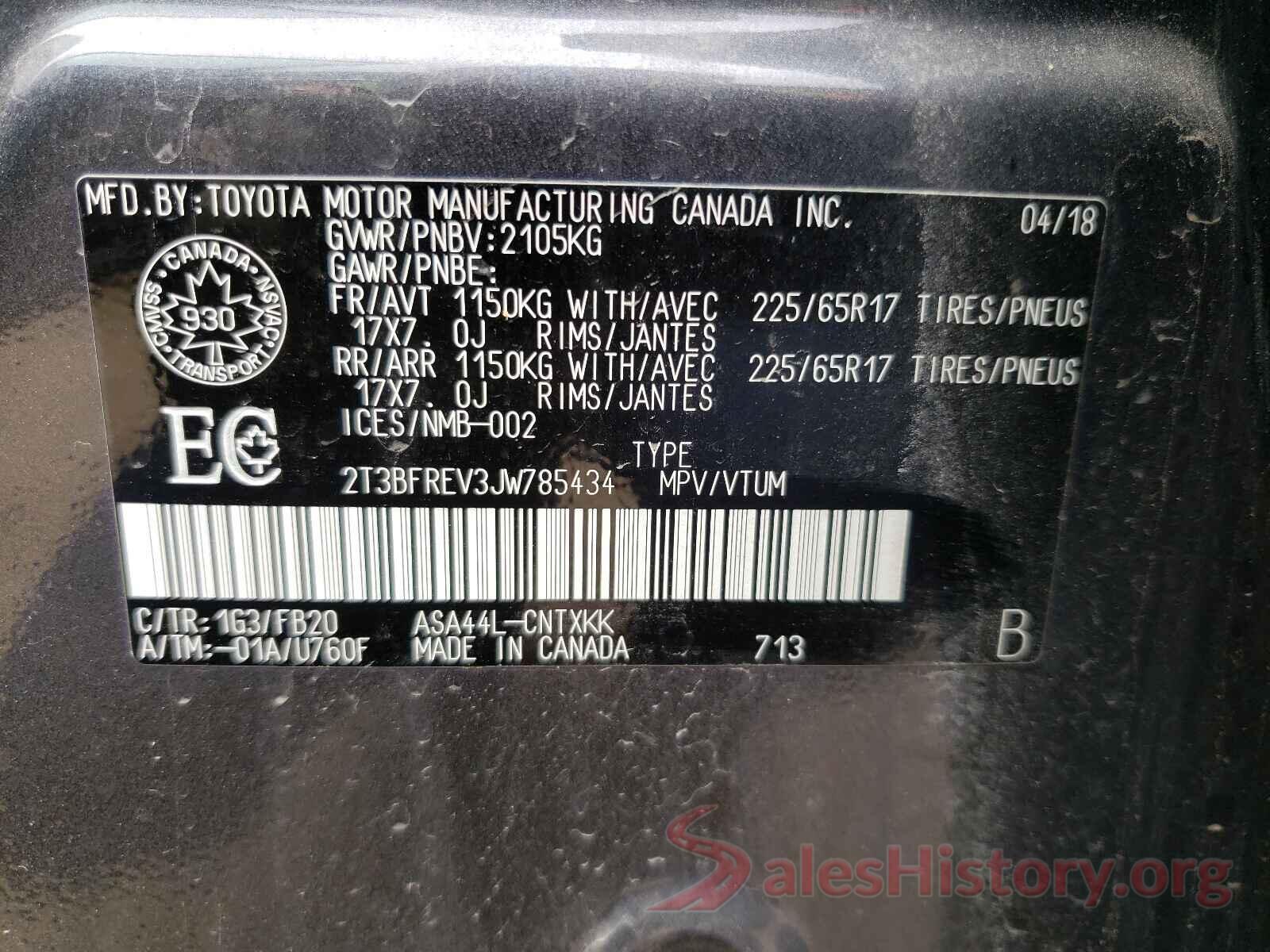 2T3BFREV3JW785434 2018 TOYOTA RAV4