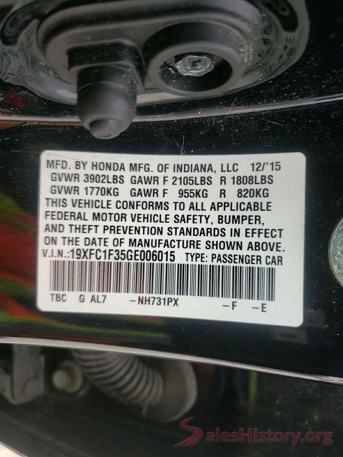 19XFC1F35GE006015 2016 HONDA CIVIC