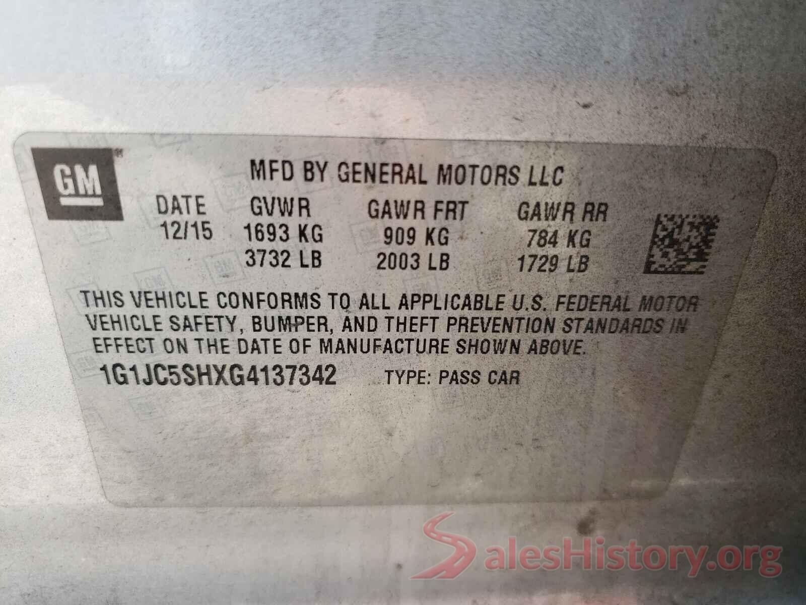 1G1JC5SHXG4137342 2016 CHEVROLET SONIC