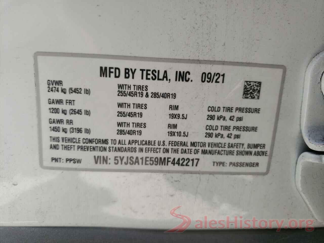 5YJSA1E59MF442217 2021 TESLA MODEL S