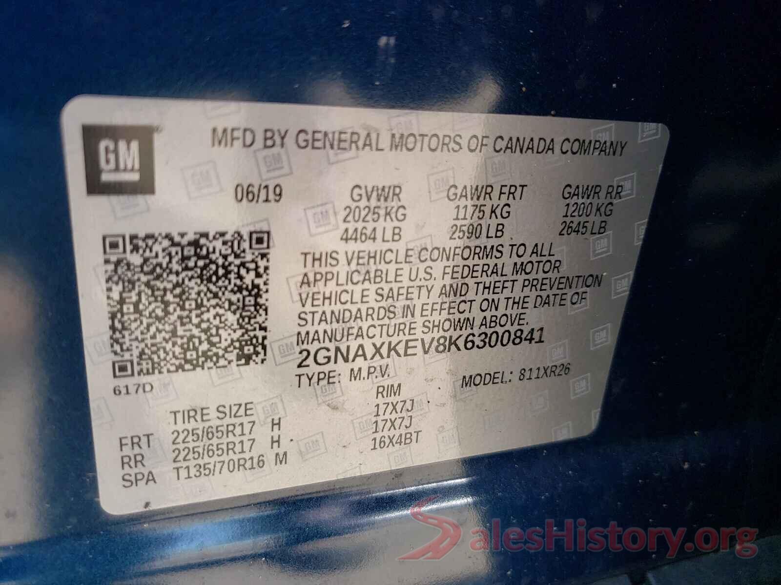 2GNAXKEV8K6300841 2019 CHEVROLET EQUINOX