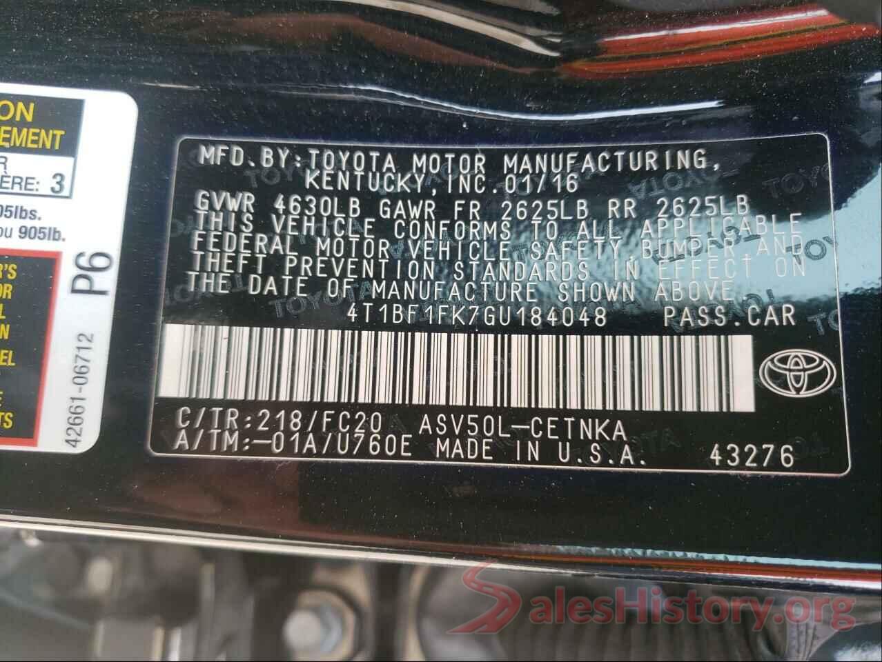 4T1BF1FK7GU184048 2016 TOYOTA CAMRY