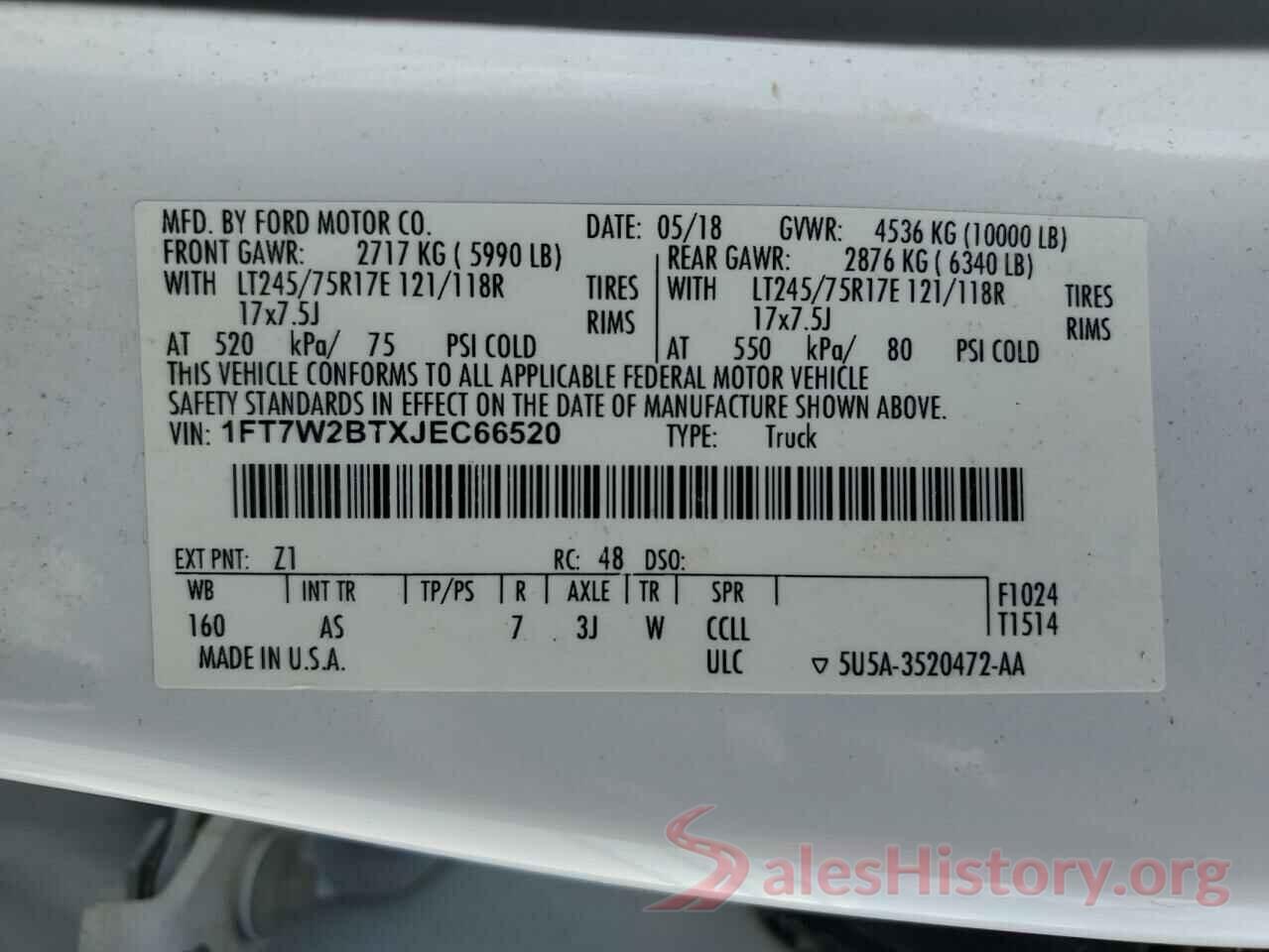 1FT7W2BTXJEC66520 2018 FORD F250