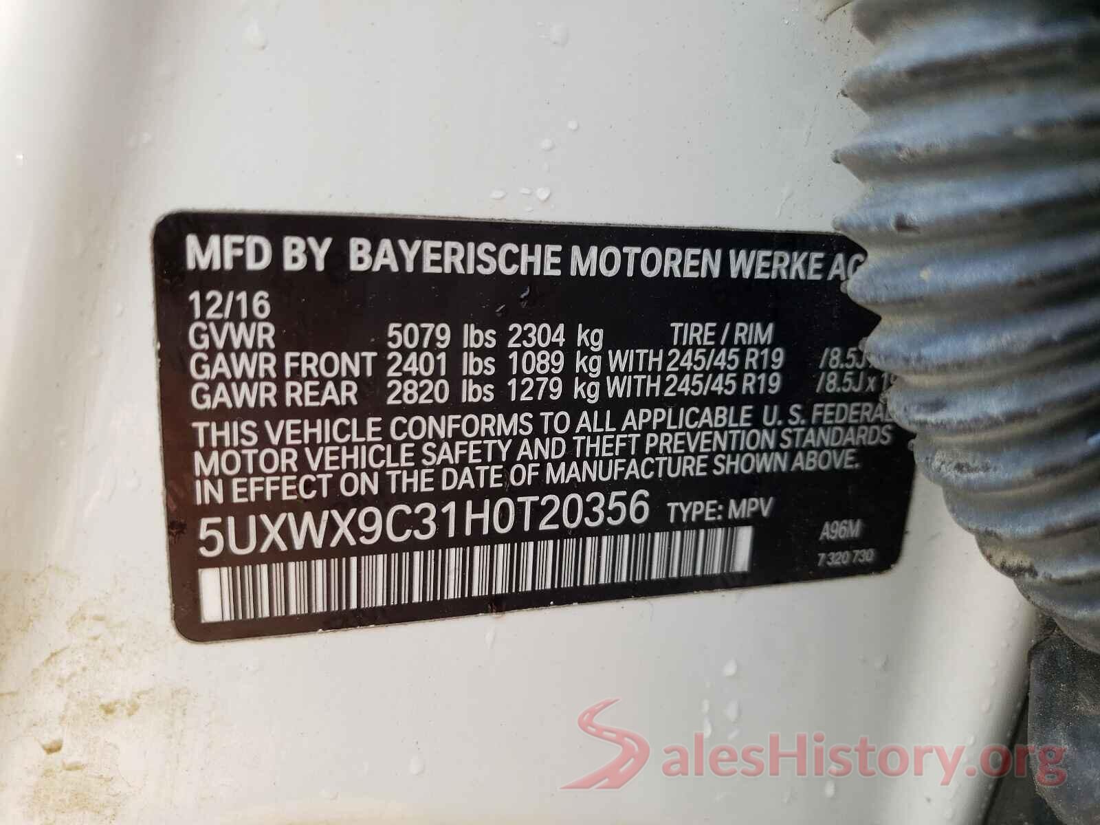 5UXWX9C31H0T20356 2017 BMW X3