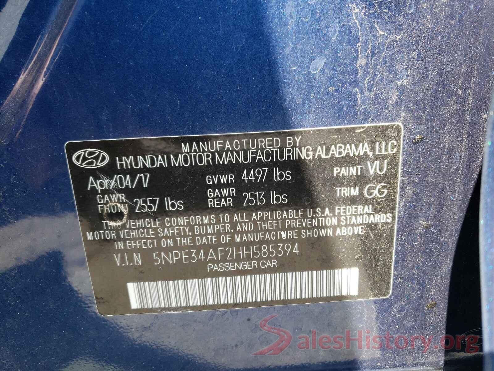 5NPE34AF2HH585394 2017 HYUNDAI SONATA