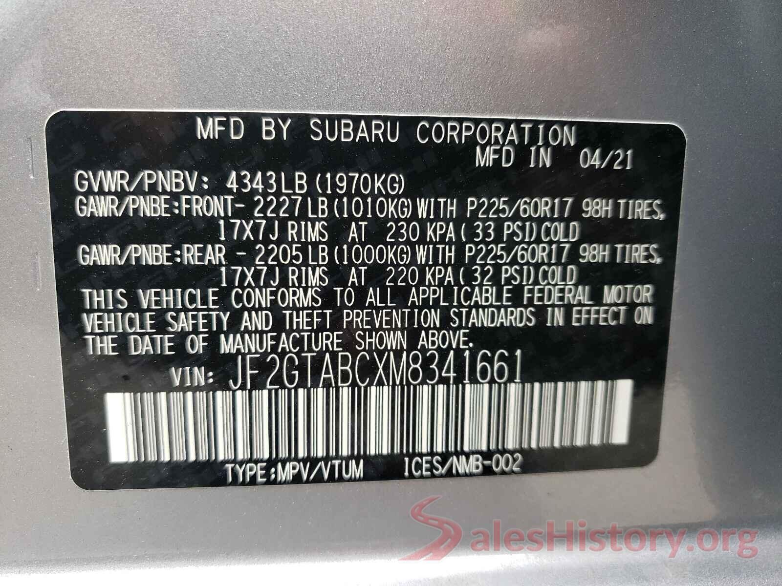 JF2GTABCXM8341661 2021 SUBARU CROSSTREK