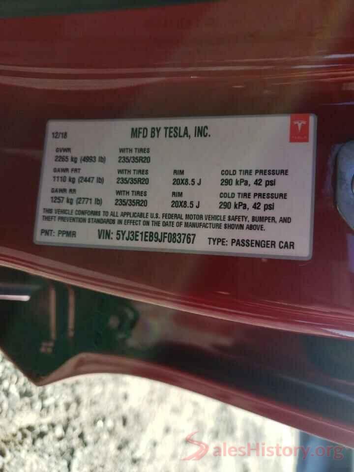 5YJ3E1EB9JF083767 2018 TESLA MODEL 3