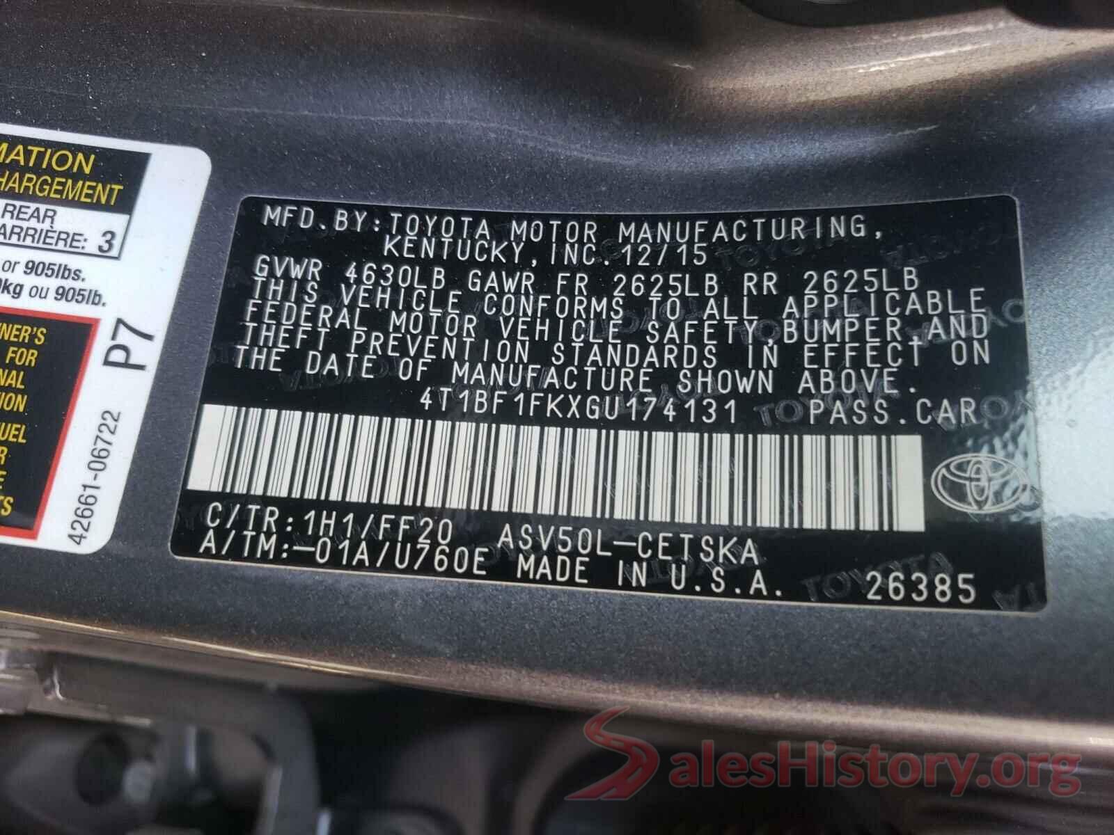 4T1BF1FKXGU174131 2016 TOYOTA CAMRY