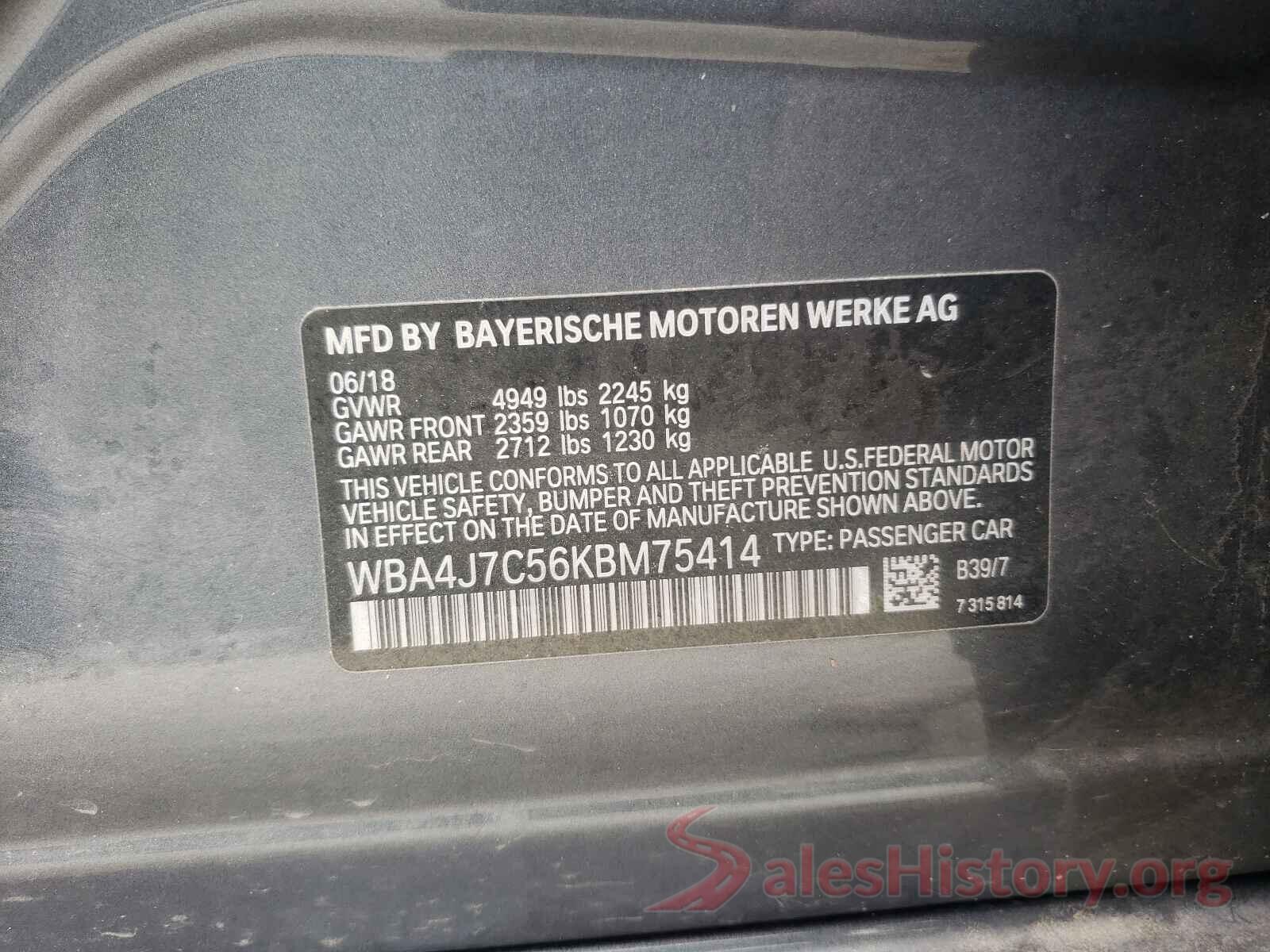 WBA4J7C56KBM75414 2019 BMW 4 SERIES