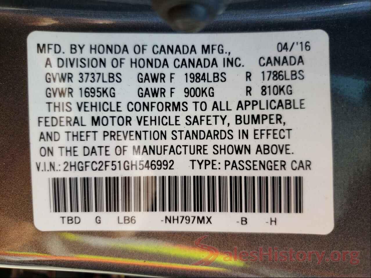 2HGFC2F51GH546992 2016 HONDA CIVIC