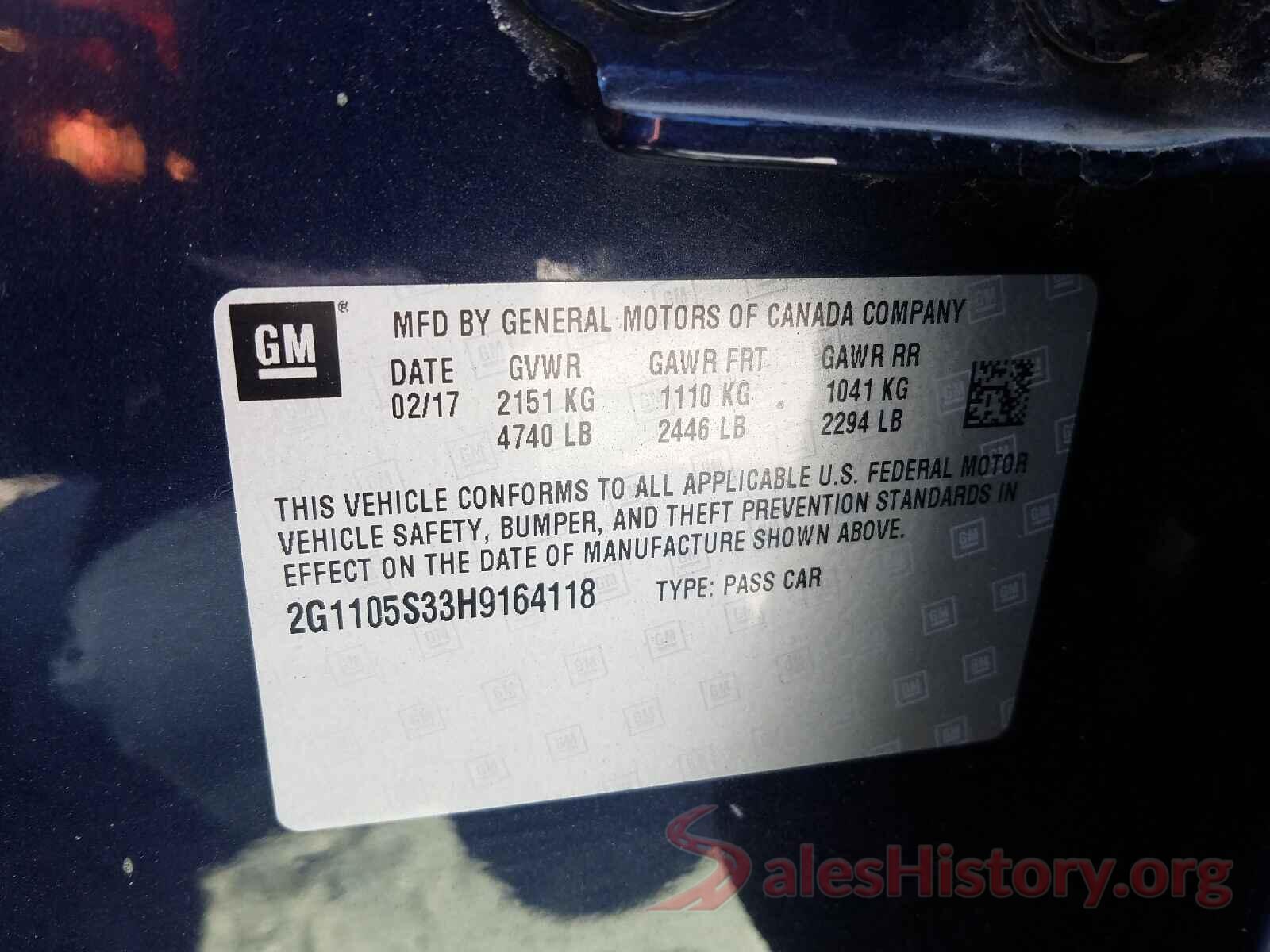 2G1105S33H9164118 2017 CHEVROLET IMPALA