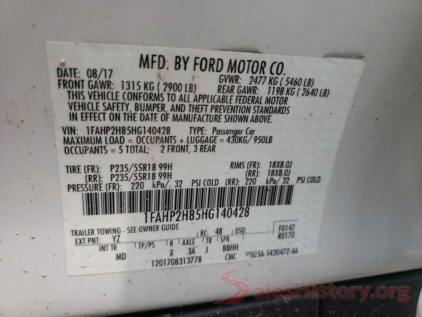 1FAHP2H85HG140428 2017 FORD TAURUS