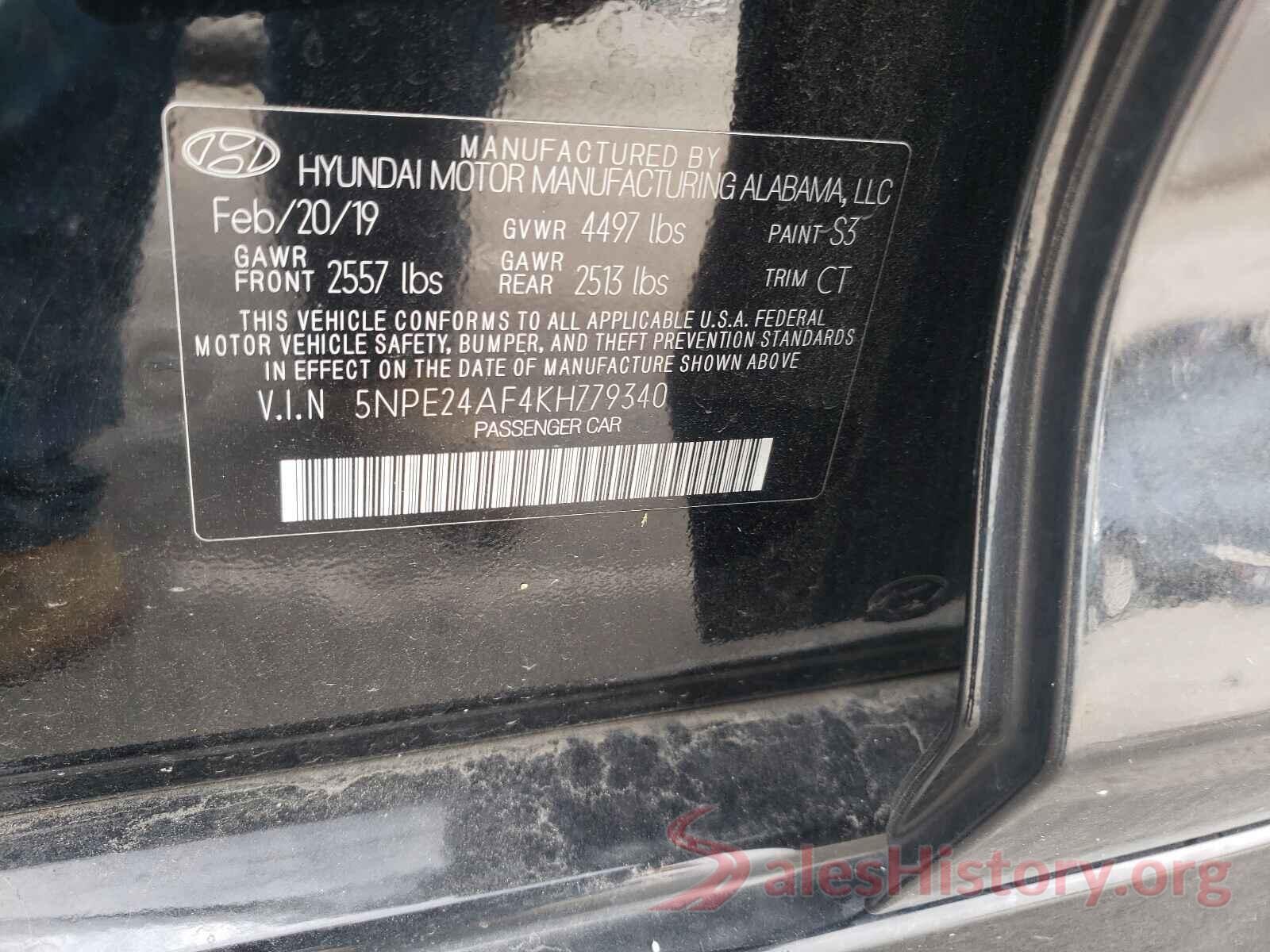 5NPE24AF4KH779340 2019 HYUNDAI SONATA