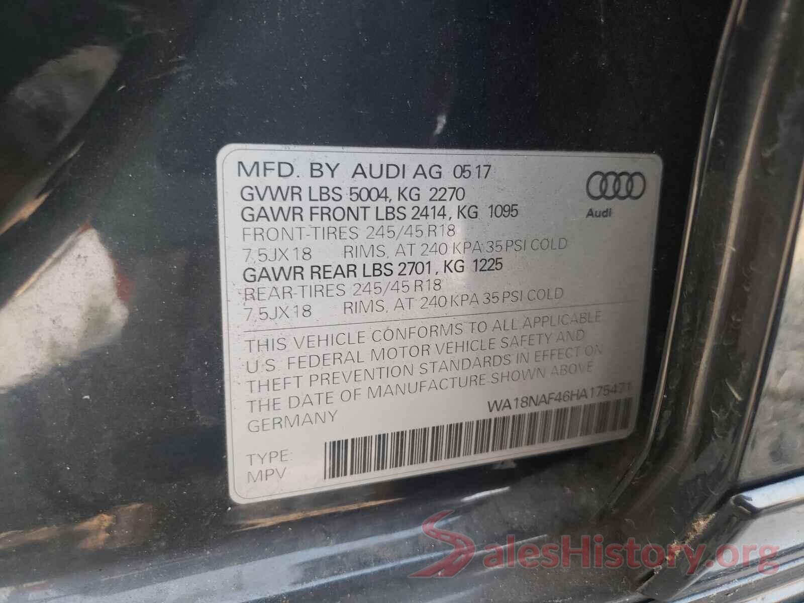 WA18NAF46HA175471 2017 AUDI A4