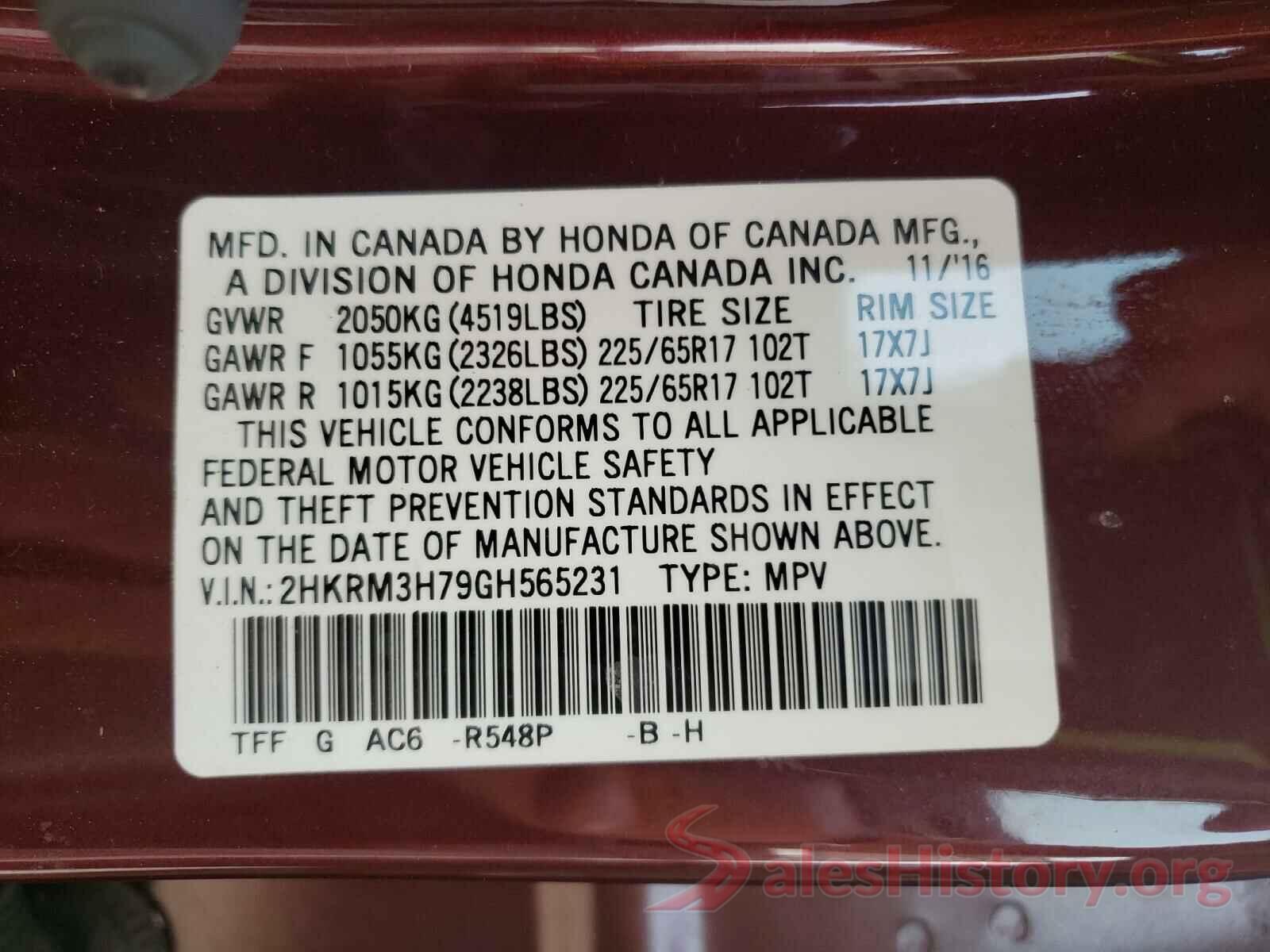 2HKRM3H79GH565231 2016 HONDA CRV