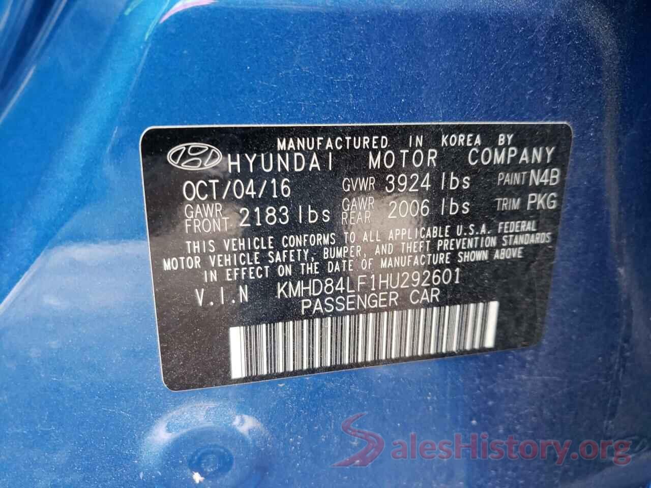 KMHD84LF1HU292601 2017 HYUNDAI ELANTRA