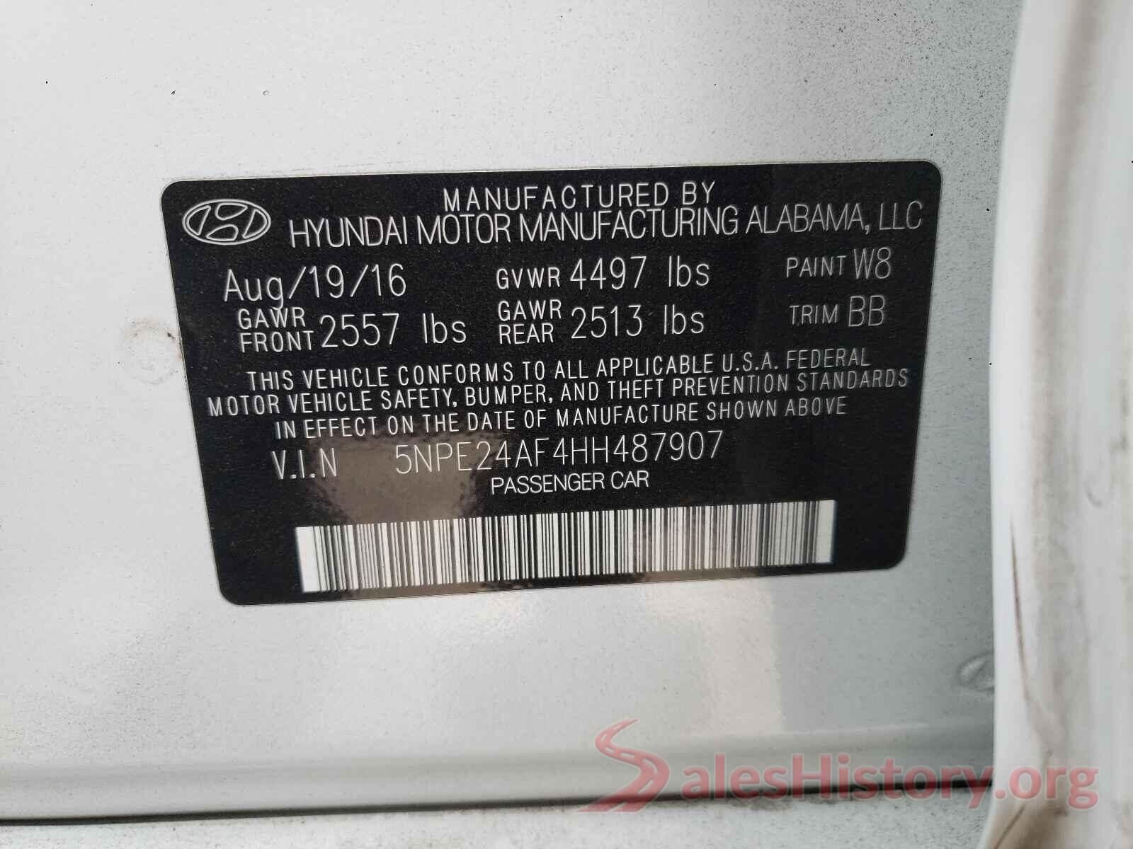 5NPE24AF4HH487907 2017 HYUNDAI SONATA