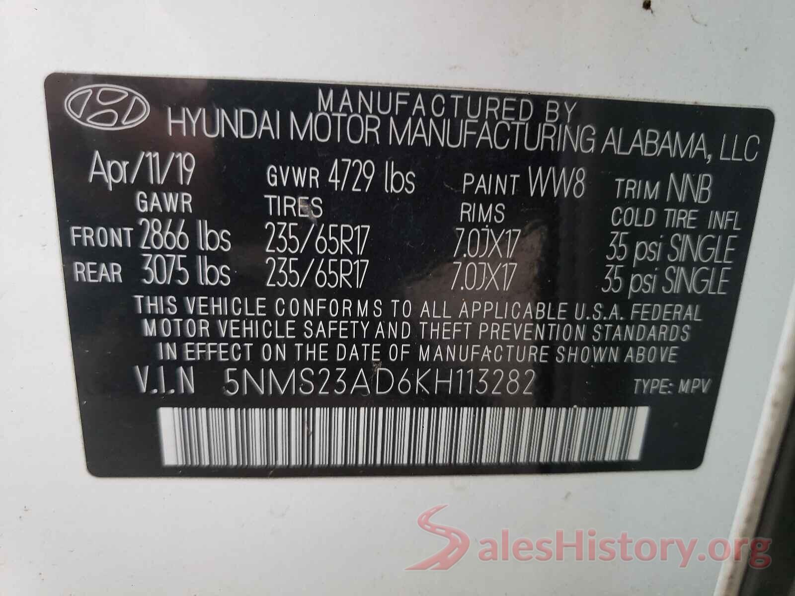 5NMS23AD6KH113282 2019 HYUNDAI SANTA FE