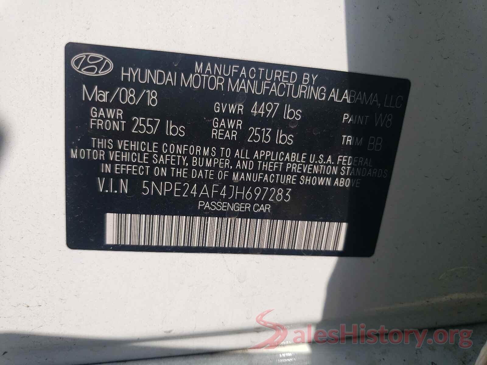 5NPE24AF4JH697283 2018 HYUNDAI SONATA