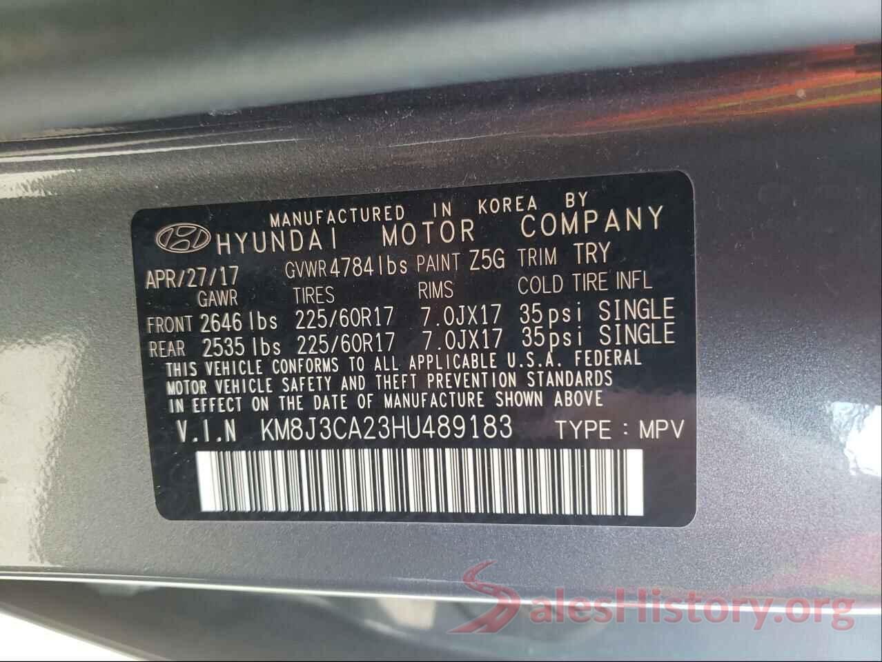 KM8J3CA23HU489183 2017 HYUNDAI TUCSON