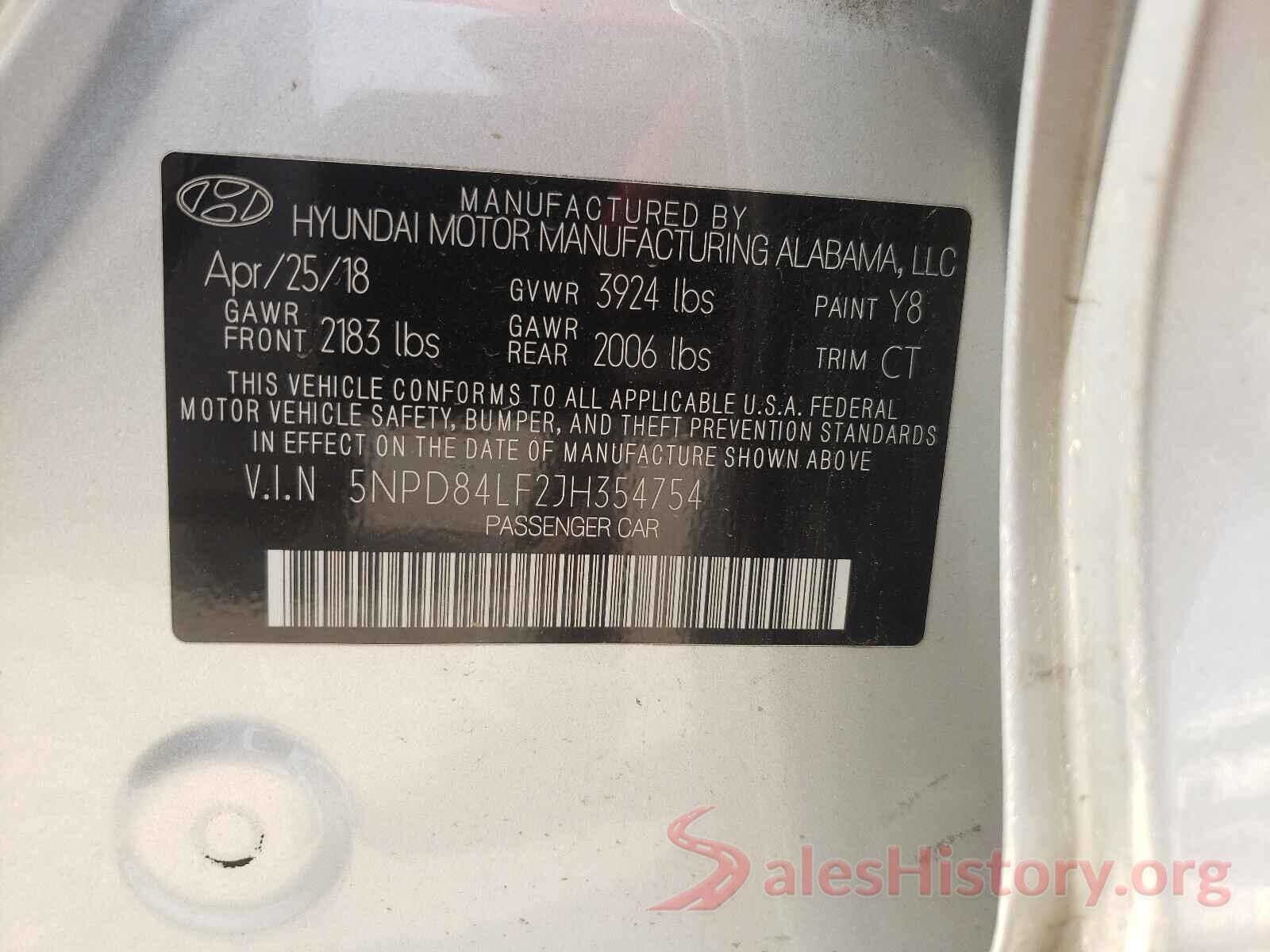 5NPD84LF2JH354754 2018 HYUNDAI ELANTRA