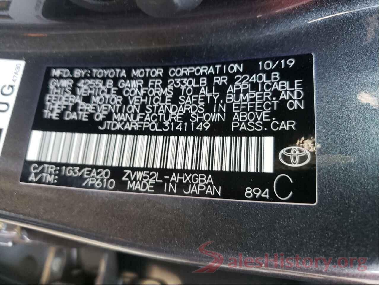 JTDKARFP0L3141149 2020 TOYOTA PRIUS