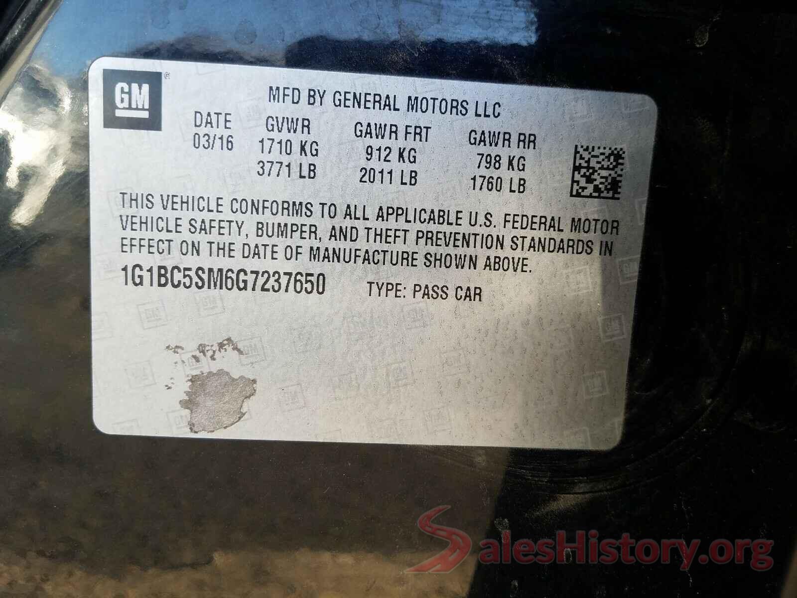 1G1BC5SM6G7237650 2016 CHEVROLET CRUZE