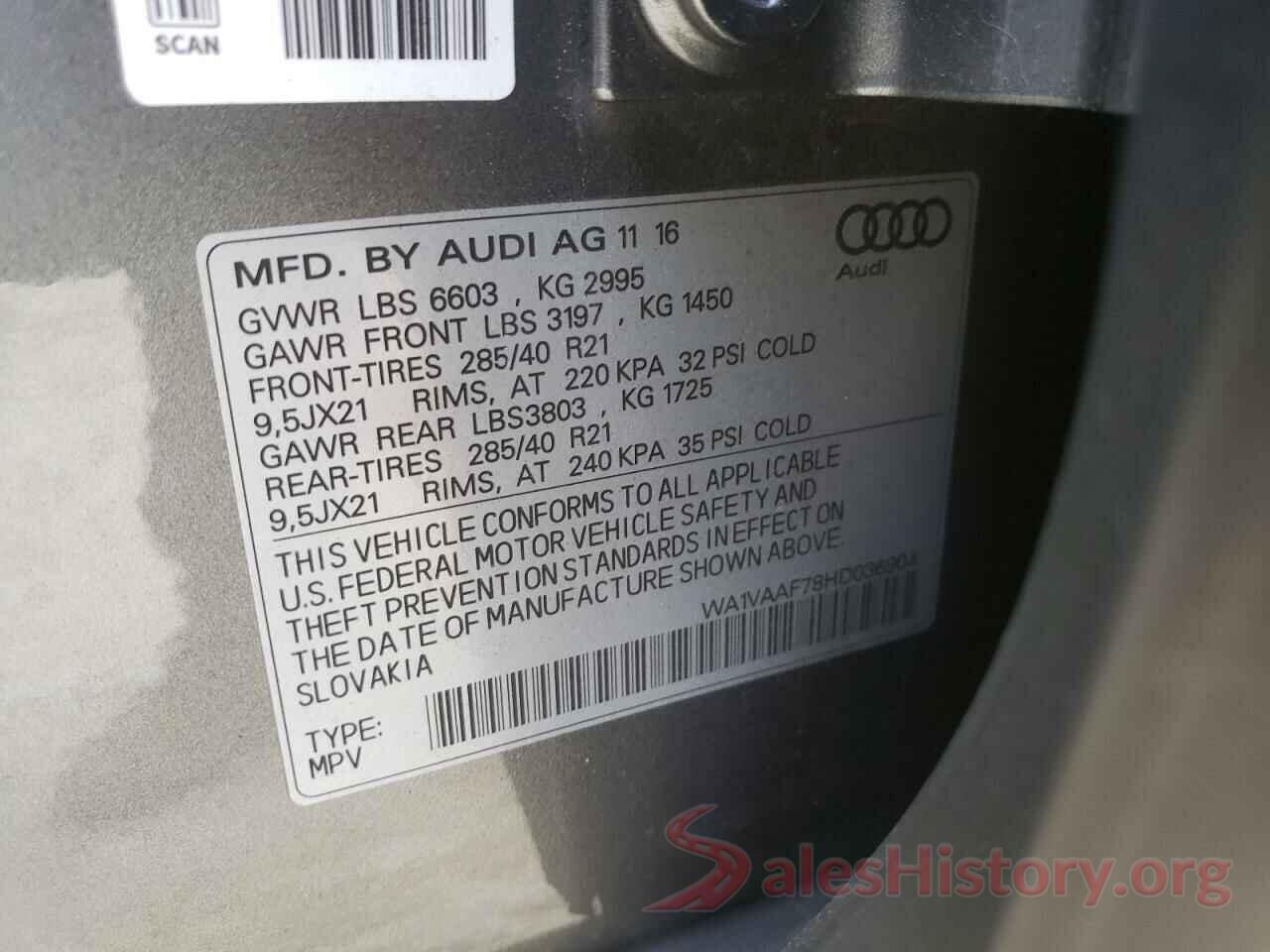 WA1VAAF78HD036904 2017 AUDI Q7