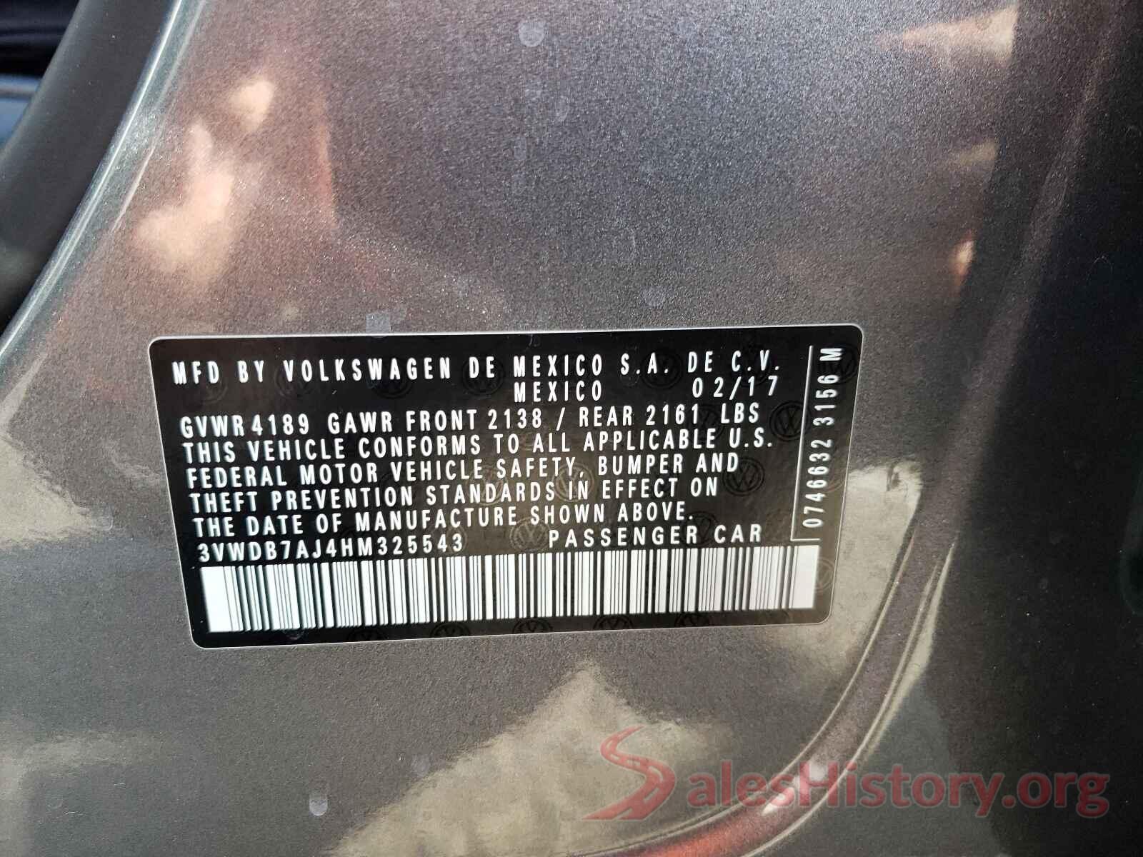 3VWDB7AJ4HM325543 2017 VOLKSWAGEN JETTA