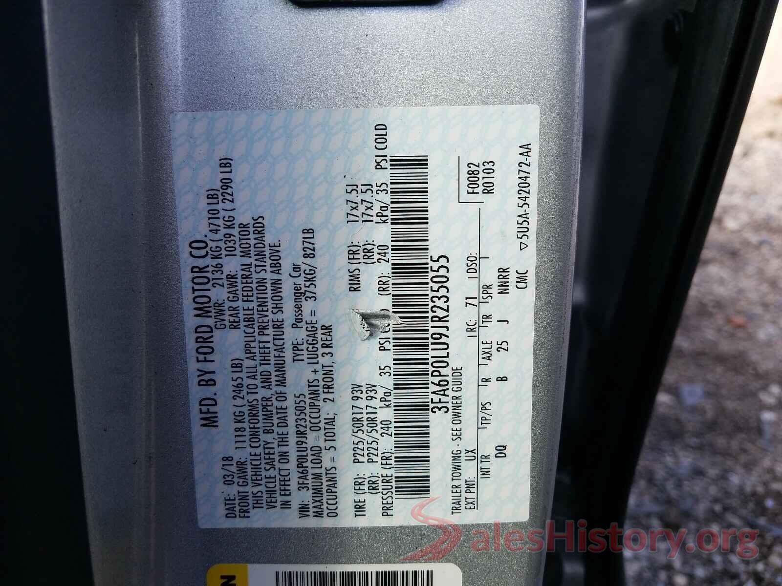 3FA6P0LU9JR235055 2018 FORD FUSION