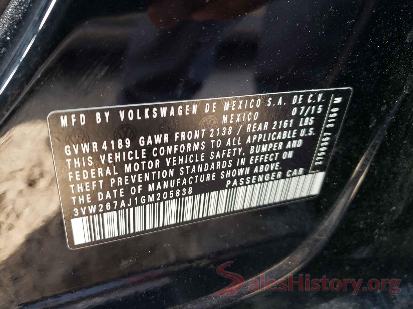 3VW267AJ1GM205838 2016 VOLKSWAGEN JETTA