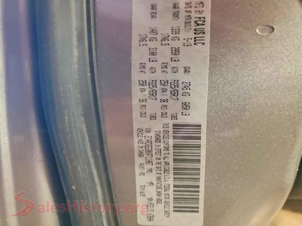 2019 DODGE CARAVAN VIN 2C4RDGEG9KR711067, trunk area