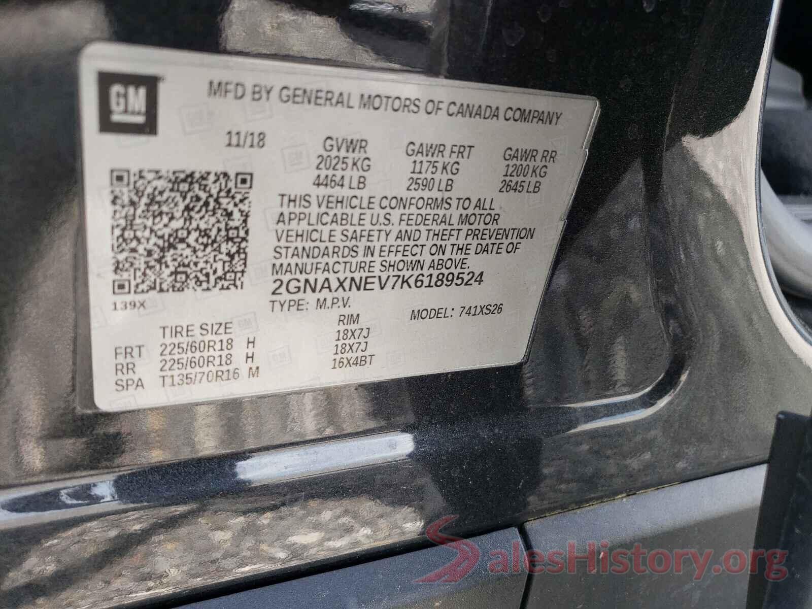 2GNAXNEV7K6189524 2019 CHEVROLET EQUINOX