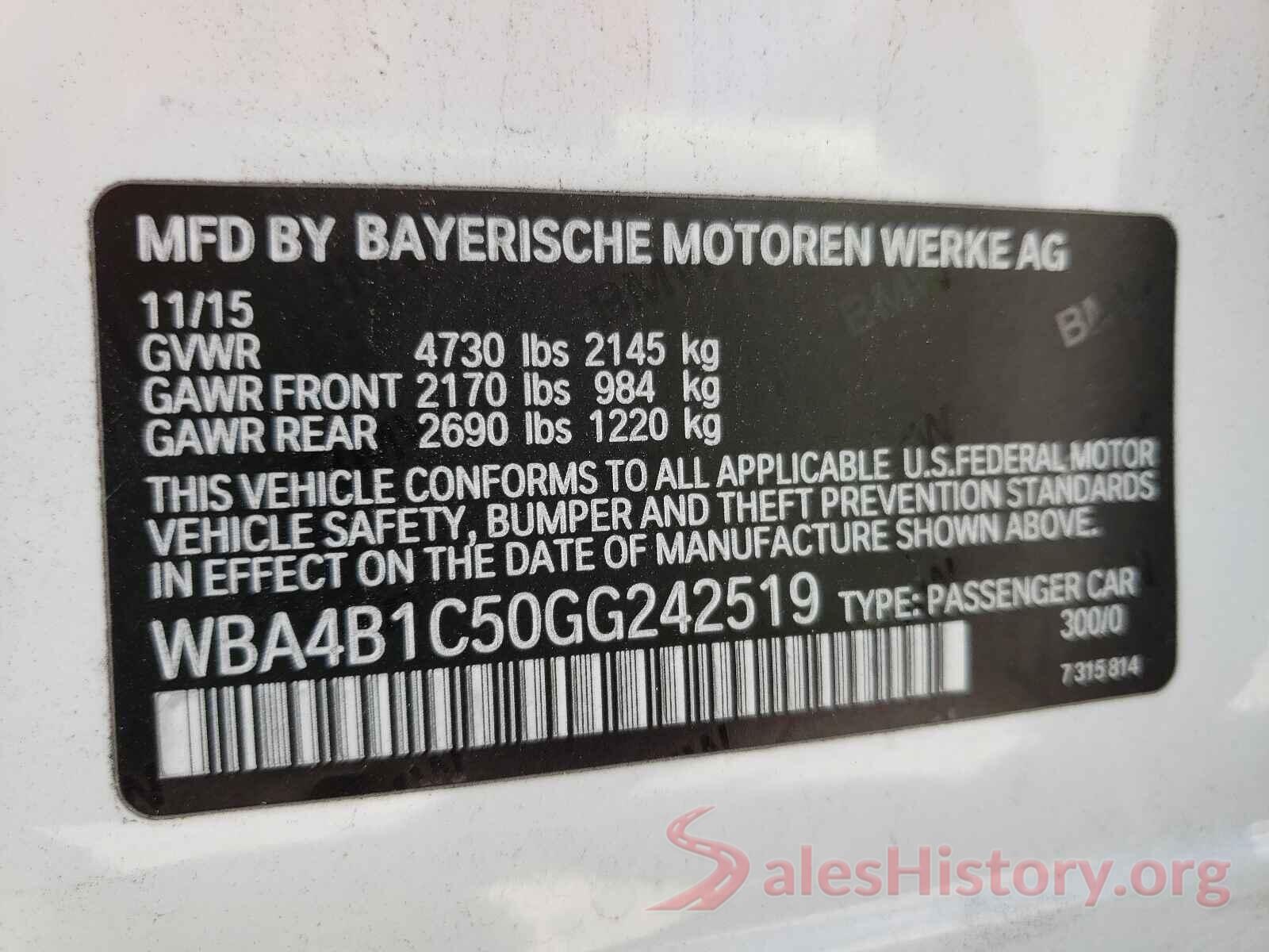 WBA4B1C50GG242519 2016 BMW 4 SERIES