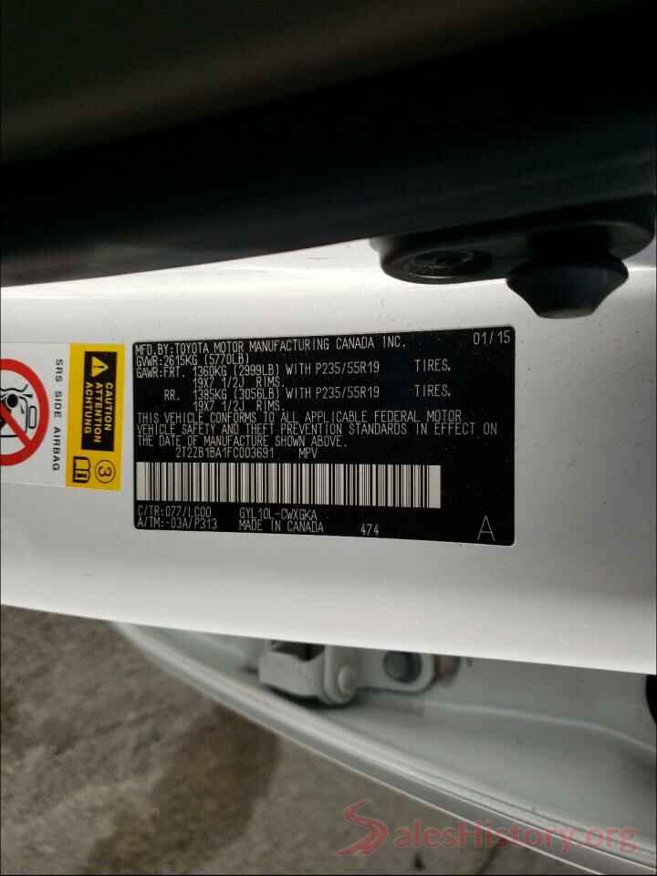 2T2ZB1BA1FC003691 2015 LEXUS RX450