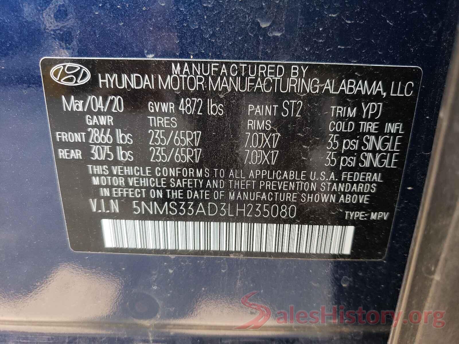 5NMS33AD3LH235080 2020 HYUNDAI SANTA FE