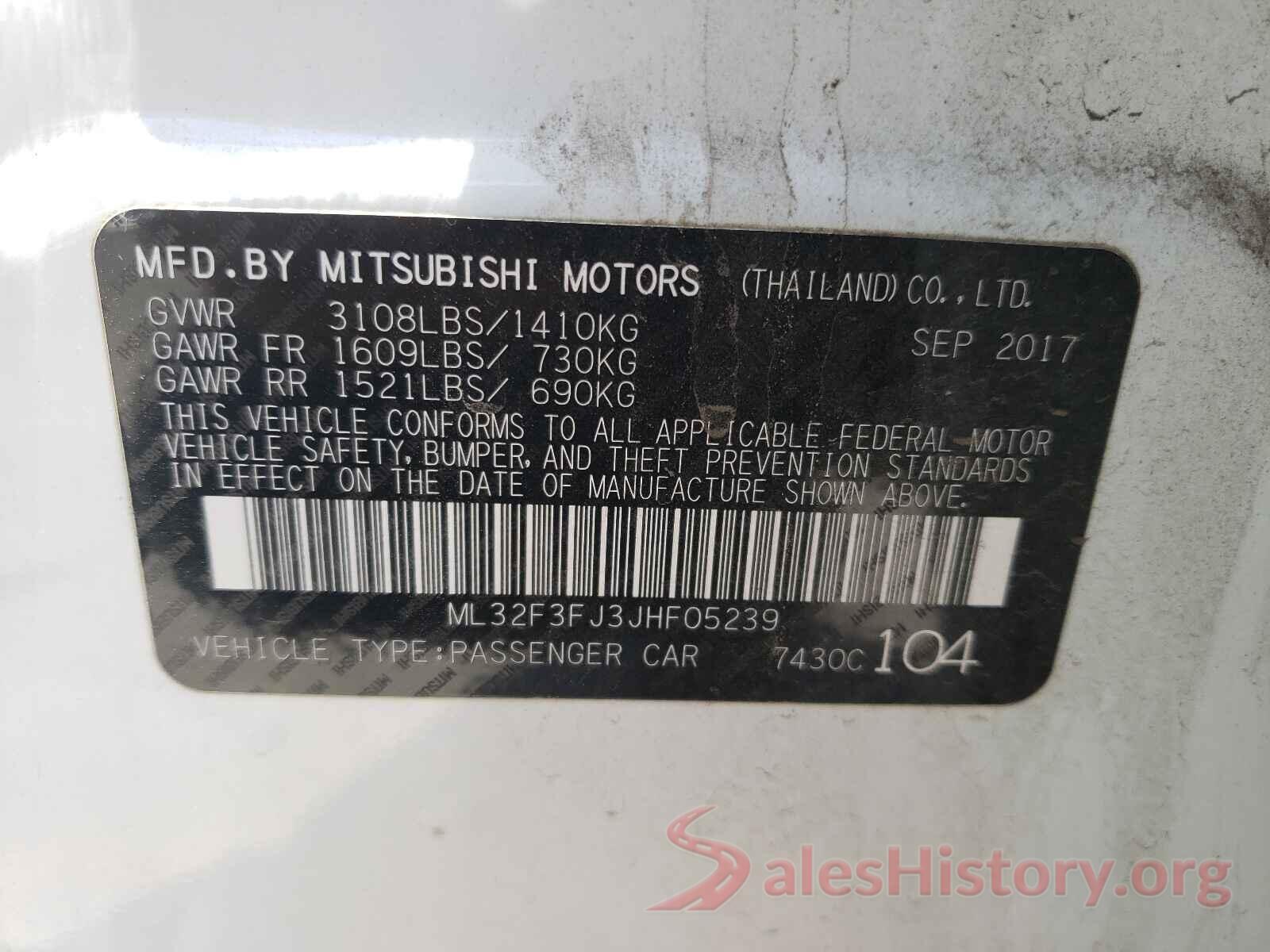 ML32F3FJ3JHF05239 2018 MITSUBISHI MIRAGE