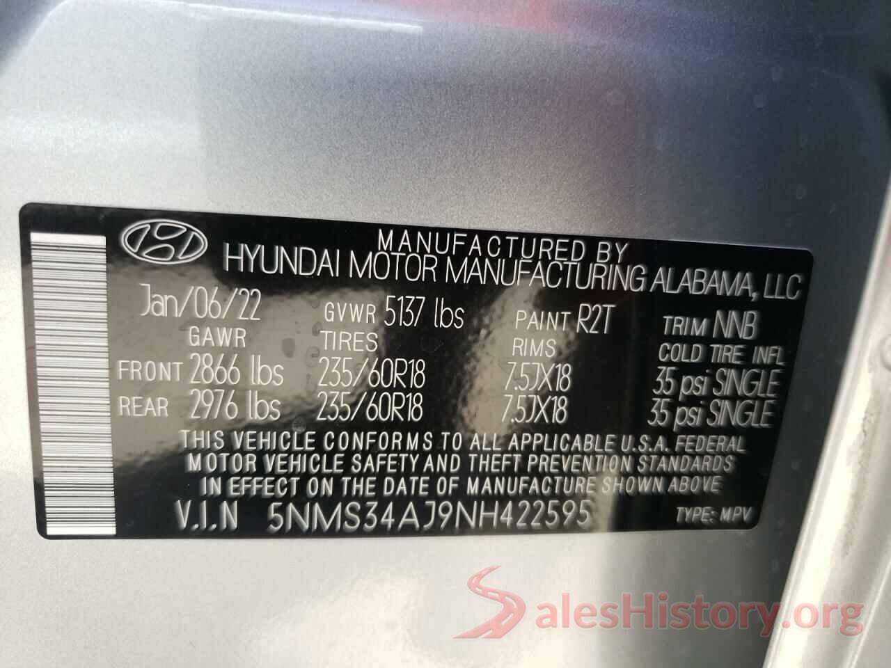 5NMS34AJ9NH422595 2022 HYUNDAI SANTA FE