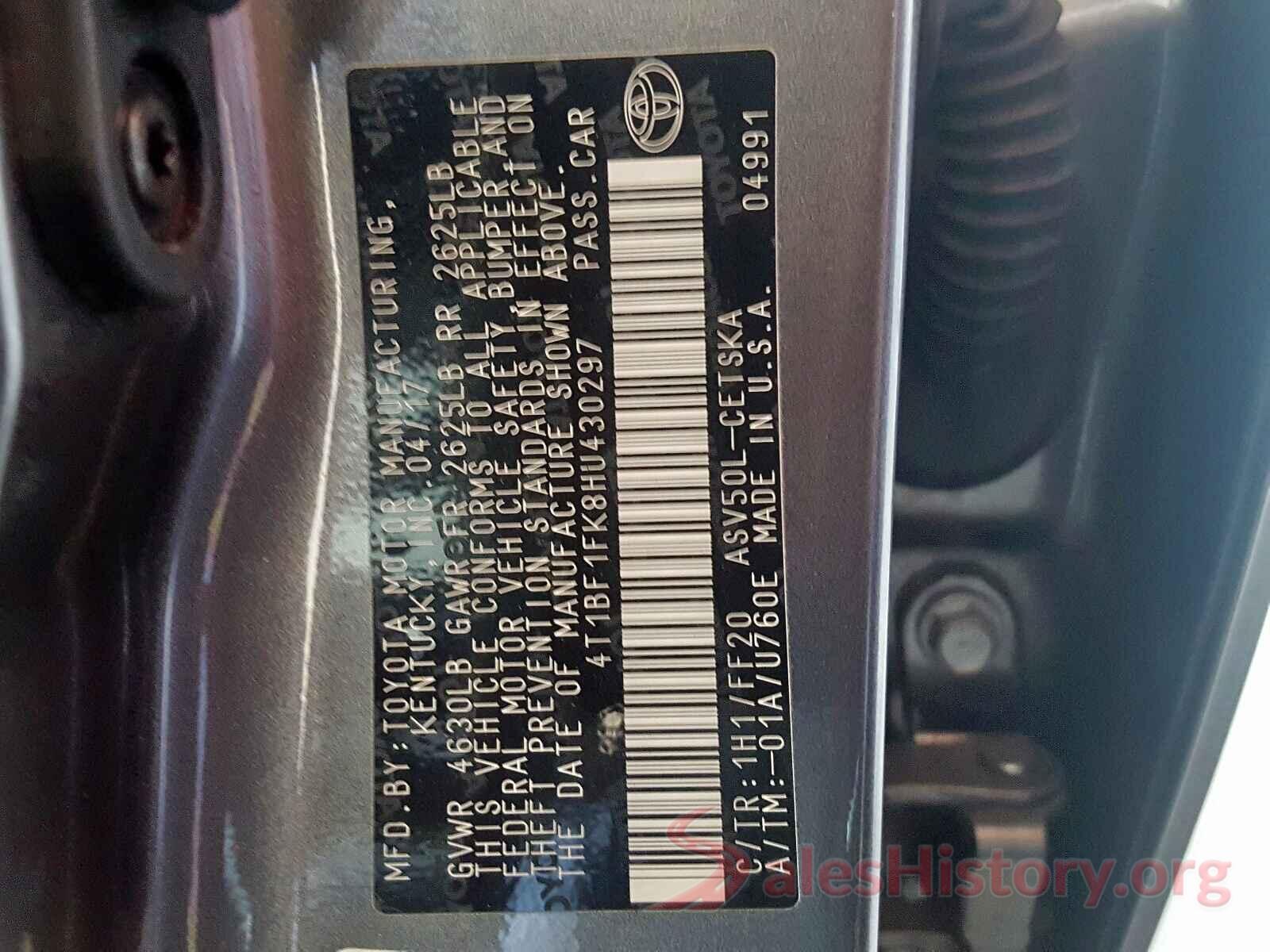 4T1BF1FK8HU430297 2017 TOYOTA CAMRY