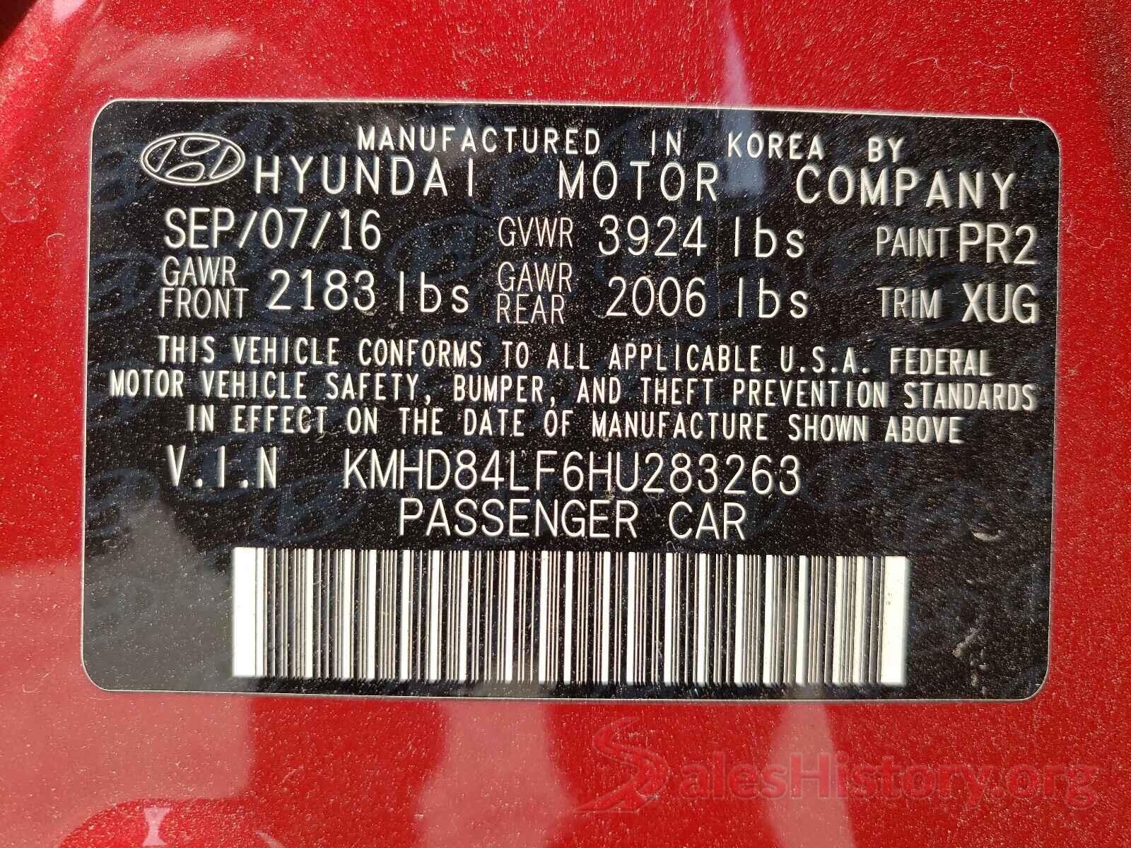 KMHD84LF6HU283263 2017 HYUNDAI ELANTRA