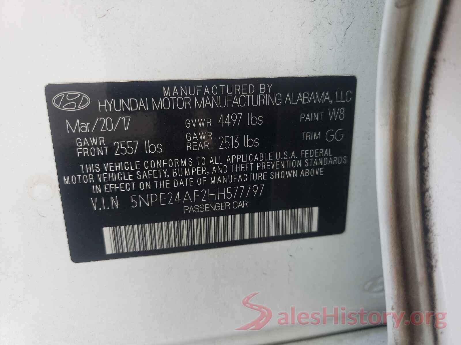 5NPE24AF2HH577797 2017 HYUNDAI SONATA