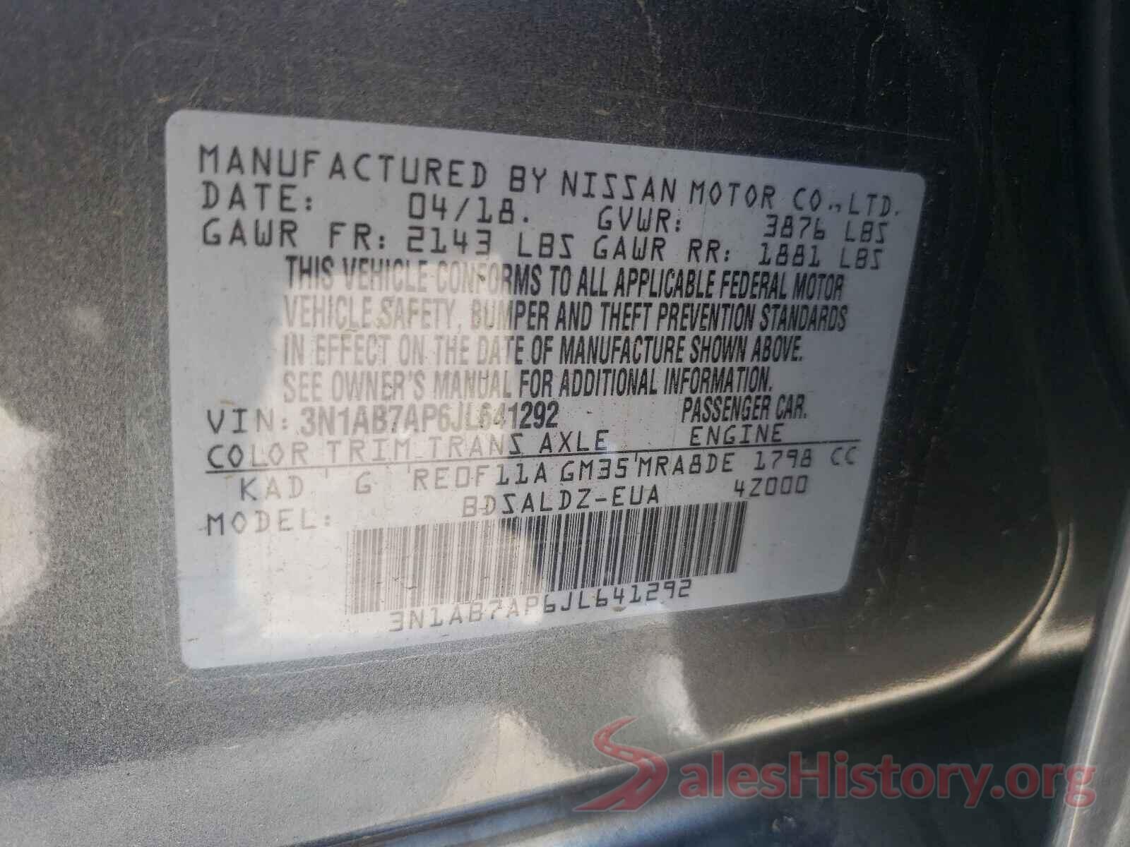 3N1AB7AP6JL641292 2018 NISSAN SENTRA