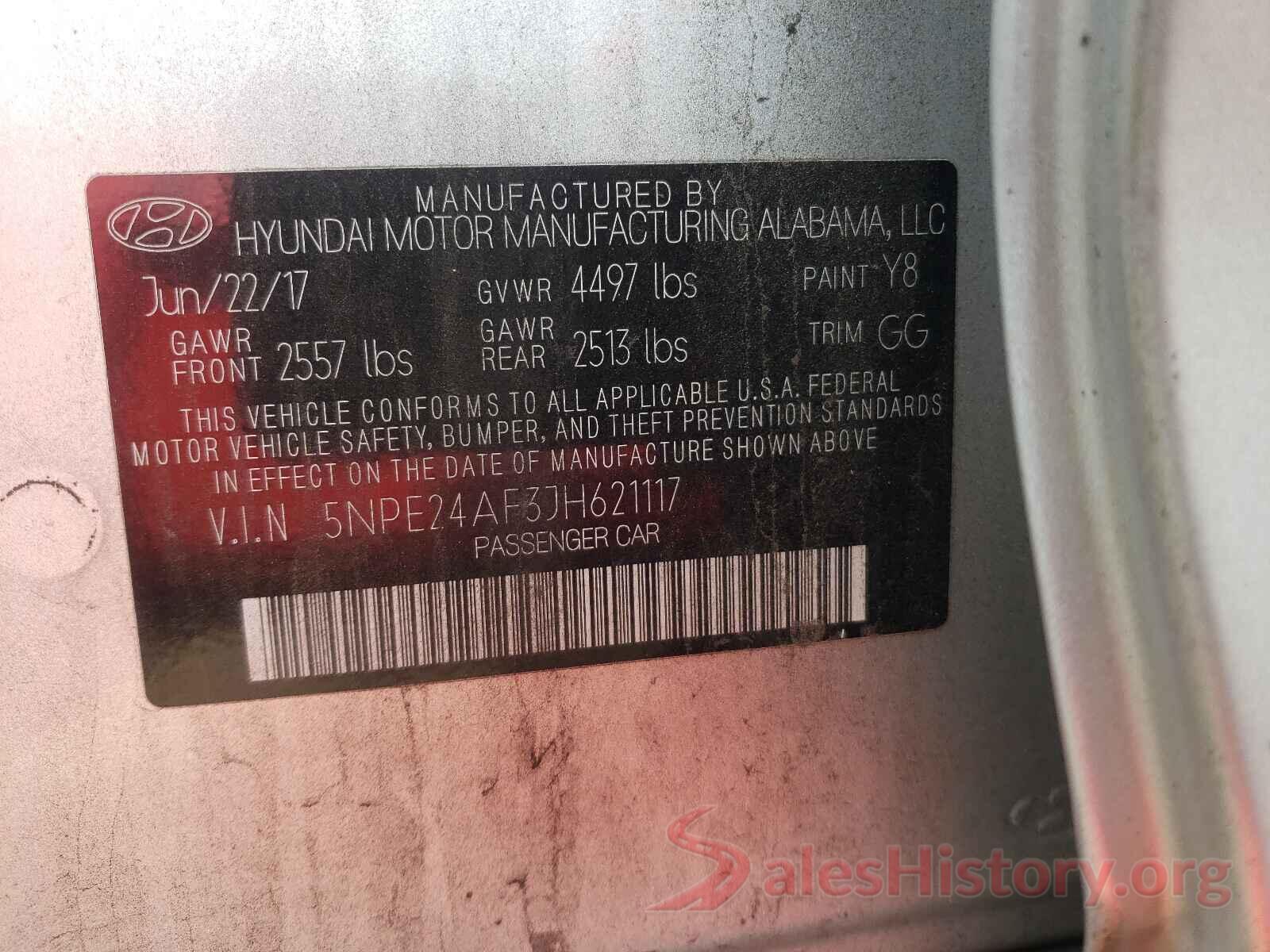 5NPE24AF3JH621117 2018 HYUNDAI SONATA